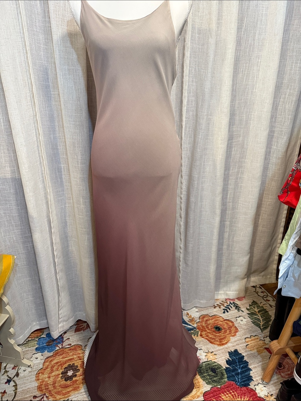 Vintage Erez Levy 100% Silk Ombré Maxi Slip Dress Size 12 Brown Taupe Gown